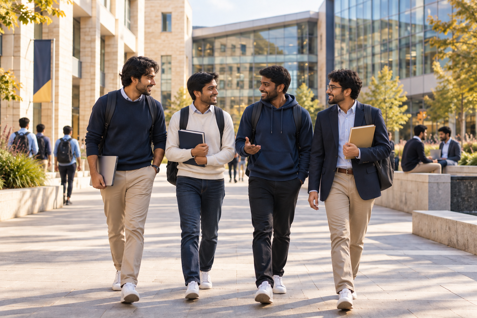 Students walking through a university courtyard
